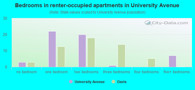 Bedrooms in renter-occupied apartments in University Avenue