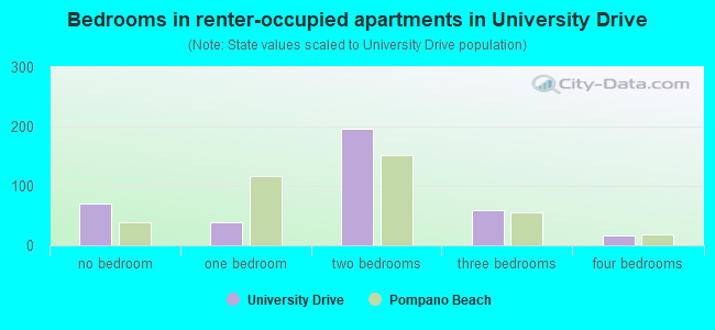Bedrooms in renter-occupied apartments in University Drive