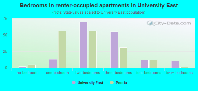 Bedrooms in renter-occupied apartments in University East