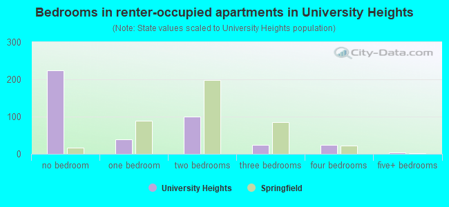 Bedrooms in renter-occupied apartments in University Heights