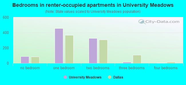 Bedrooms in renter-occupied apartments in University Meadows