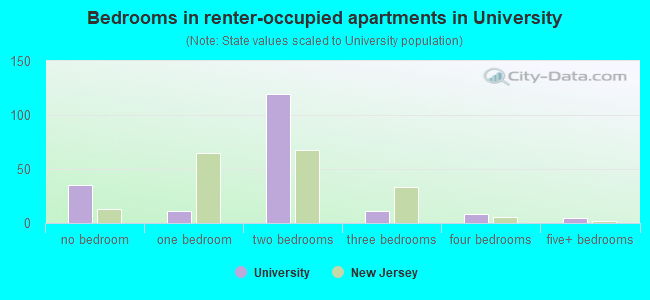 Bedrooms in renter-occupied apartments in University