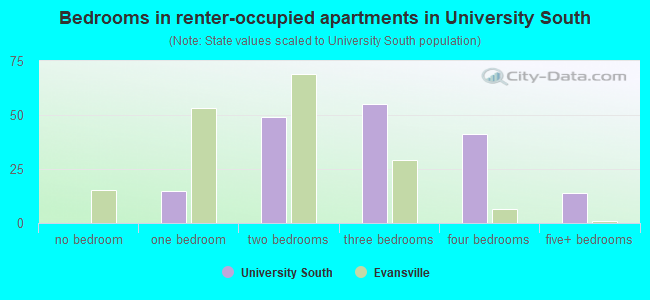 Bedrooms in renter-occupied apartments in University South