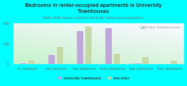 Bedrooms in renter-occupied apartments in University Townhouses