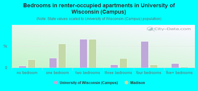 Bedrooms in renter-occupied apartments in University of Wisconsin (Campus)