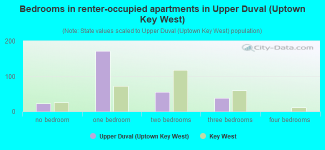Bedrooms in renter-occupied apartments in Upper Duval (Uptown Key West)