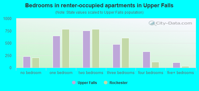 Bedrooms in renter-occupied apartments in Upper Falls