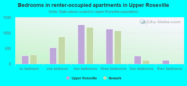 Bedrooms in renter-occupied apartments in Upper Roseville