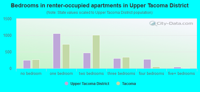 Bedrooms in renter-occupied apartments in Upper Tacoma District