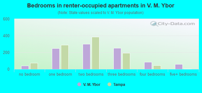 Bedrooms in renter-occupied apartments in V. M. Ybor