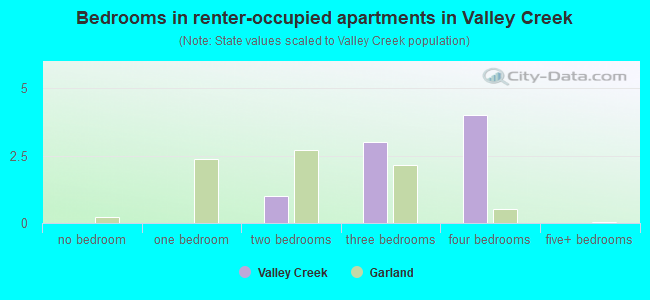 Bedrooms in renter-occupied apartments in Valley Creek