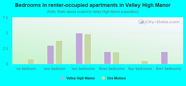 Bedrooms in renter-occupied apartments in Valley High Manor