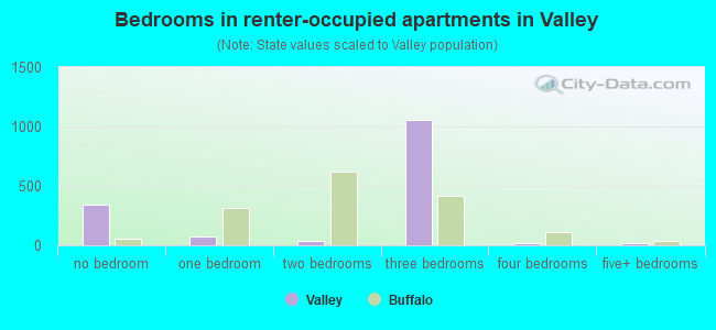 Bedrooms in renter-occupied apartments in Valley