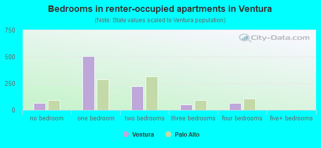 Bedrooms in renter-occupied apartments in Ventura