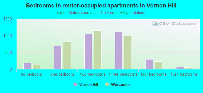 Bedrooms in renter-occupied apartments in Vernon Hill