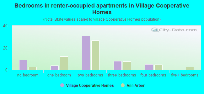Bedrooms in renter-occupied apartments in Village Cooperative Homes