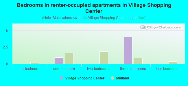 Bedrooms in renter-occupied apartments in Village Shopping Center