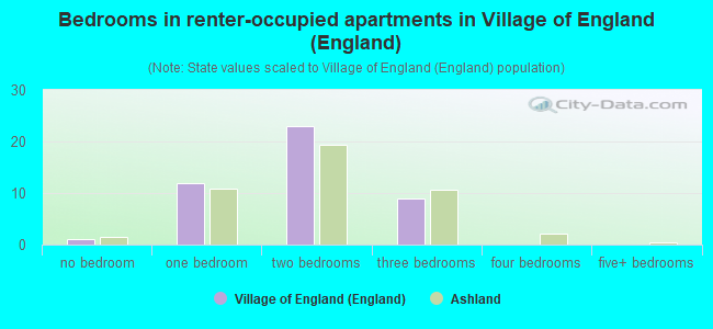 Bedrooms in renter-occupied apartments in Village of England (England)