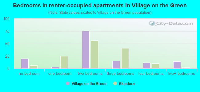 Bedrooms in renter-occupied apartments in Village on the Green