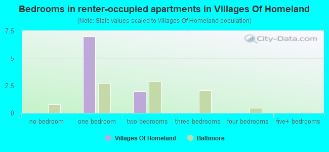 Bedrooms in renter-occupied apartments in Villages Of Homeland