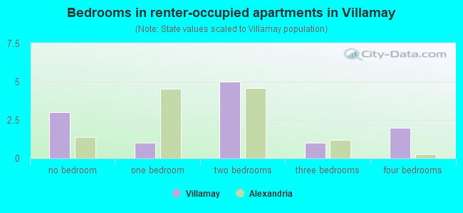 Bedrooms in renter-occupied apartments in Villamay
