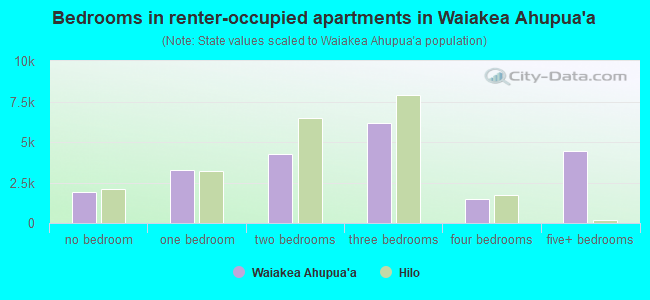 Bedrooms in renter-occupied apartments in Waiakea Ahupua`a