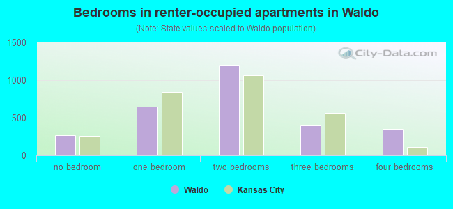 Bedrooms in renter-occupied apartments in Waldo