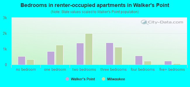 Bedrooms in renter-occupied apartments in Walker's Point