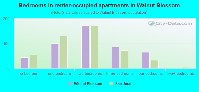 Bedrooms in renter-occupied apartments in Walnut Blossom