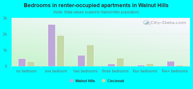 Bedrooms in renter-occupied apartments in Walnut Hills