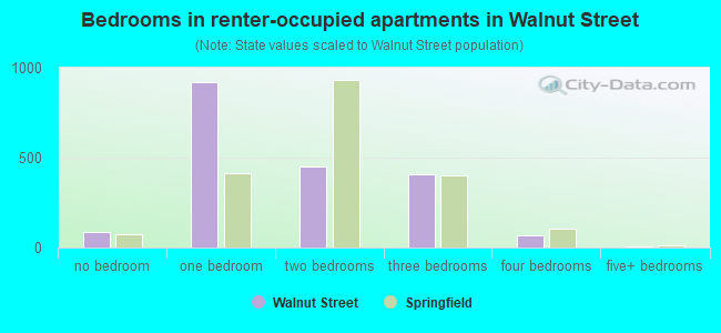 Bedrooms in renter-occupied apartments in Walnut Street