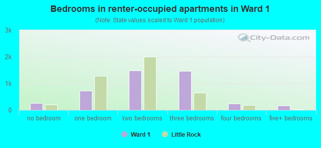 Bedrooms in renter-occupied apartments in Ward 1