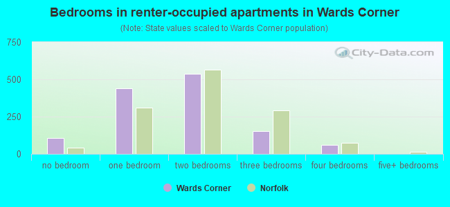 Bedrooms in renter-occupied apartments in Wards Corner