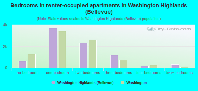 Bedrooms in renter-occupied apartments in Washington Highlands (Bellevue)