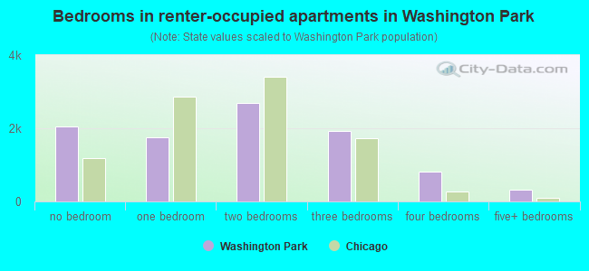 Bedrooms in renter-occupied apartments in Washington Park