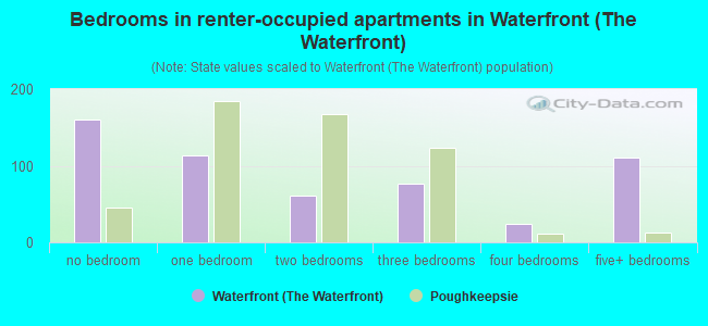 Bedrooms in renter-occupied apartments in Waterfront (The Waterfront)