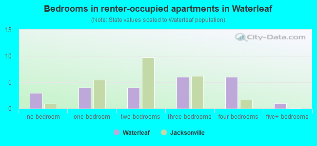 Bedrooms in renter-occupied apartments in Waterleaf