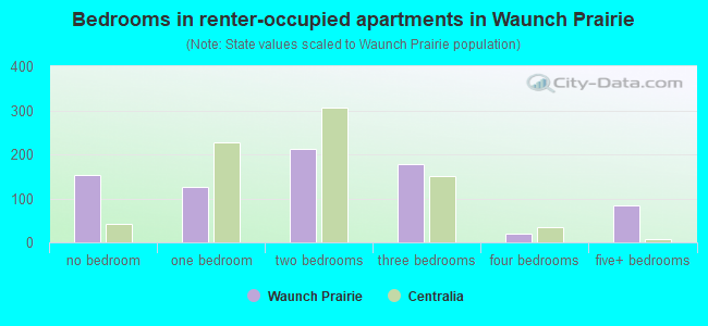 Bedrooms in renter-occupied apartments in Waunch Prairie