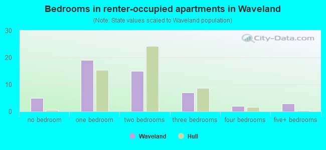 Bedrooms in renter-occupied apartments in Waveland