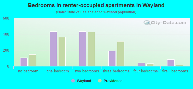 Bedrooms in renter-occupied apartments in Wayland