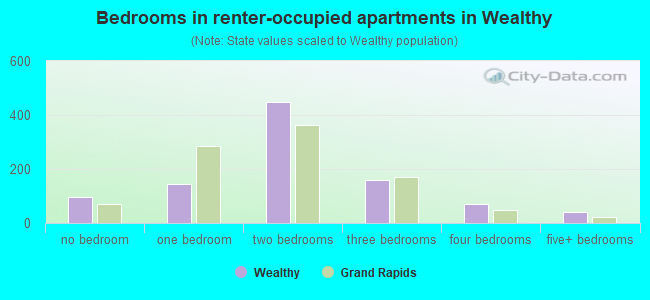 Bedrooms in renter-occupied apartments in Wealthy