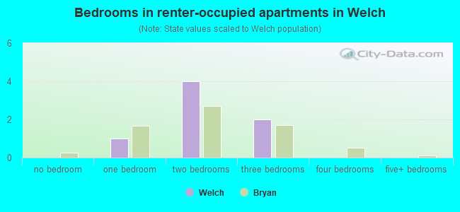 Bedrooms in renter-occupied apartments in Welch