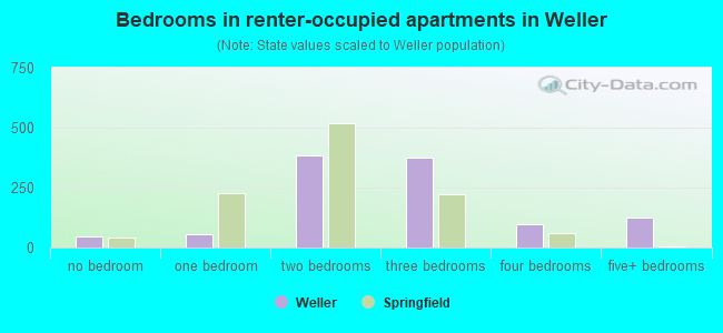 Bedrooms in renter-occupied apartments in Weller
