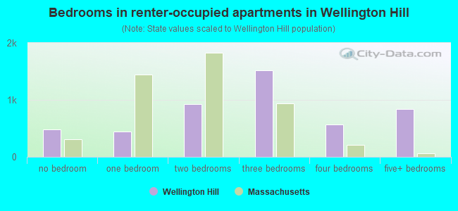 Bedrooms in renter-occupied apartments in Wellington Hill