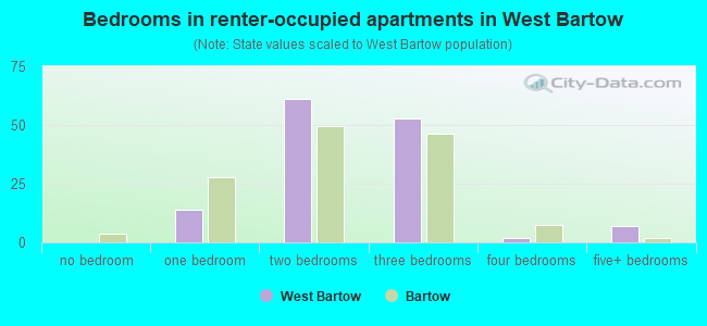 Bedrooms in renter-occupied apartments in West Bartow