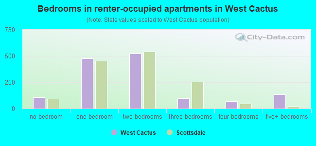Bedrooms in renter-occupied apartments in West Cactus