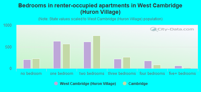 Bedrooms in renter-occupied apartments in West Cambridge (Huron Village)
