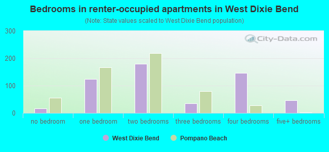 Bedrooms in renter-occupied apartments in West Dixie Bend