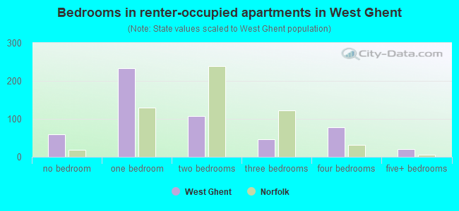 Bedrooms in renter-occupied apartments in West Ghent