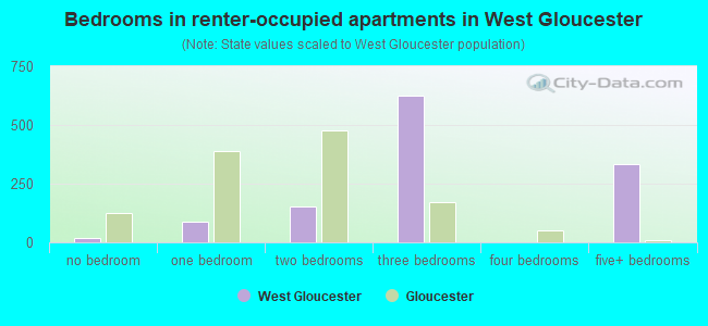 Bedrooms in renter-occupied apartments in West Gloucester
